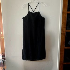 glamorous black mesh see through dress with high slits high neck X back size 8